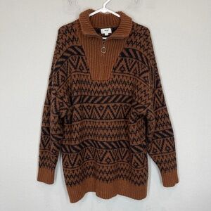 Aerie Oversized Sweater Women's L Pullover 1/4 Zip Knit Aztec Wool Blend